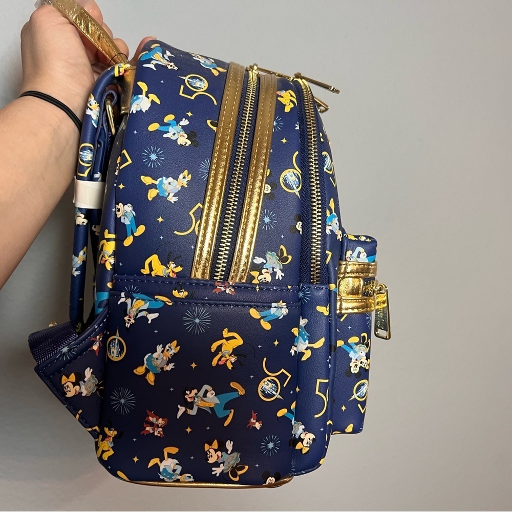 Disney Parks Loungefly Mini Backpack 50th Anniversary Navy Blue Gold NWT - Picture 5 of 6